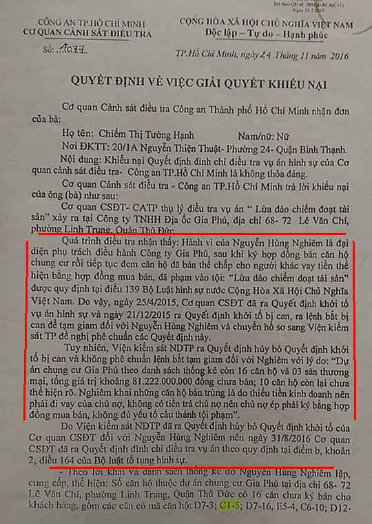 Trong khi CQCSĐT Công an TP HCM lại cho rằng, Nghiêm có hành vi phạm tội "Lừa đảo chiếm đoạt tài sản".