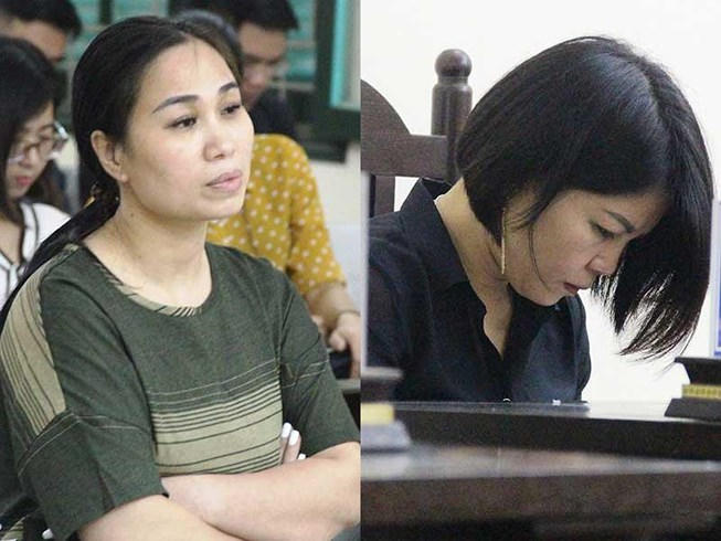 Bị cáo Nguyễn Thị Vân và bà Nguyễn Thị Vững (cúi mặt) tại phiên xử. Ảnh: TP