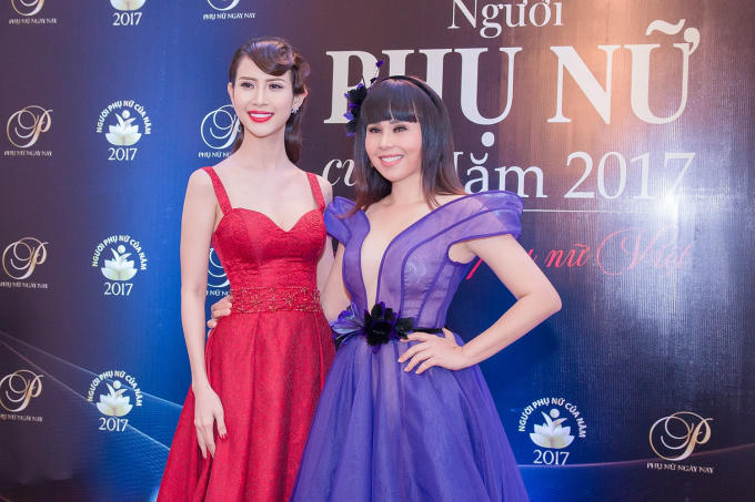 Hoa hậu Hằng Nguyễn diện đầm tím cực hot đọ sắc cùng á hậu Liên Phương