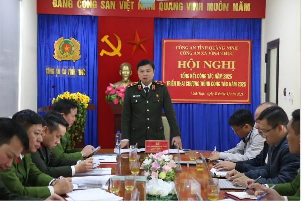 Thiếu tướng Nguyễn Tiến Trung, Giám đốc Công an tỉnh Quảng Ninh phát biểu tại hội nghị.