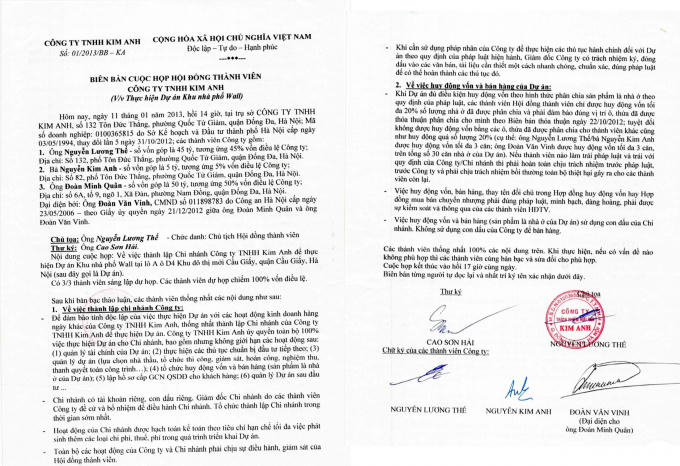 Biên bản họp HĐTV ngày 11/01/2013 của Công ty Kim Anh.