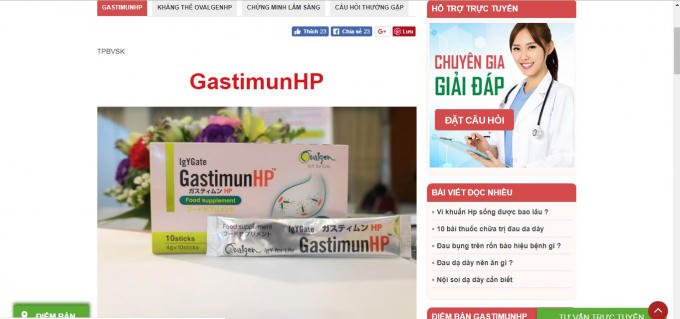 Sản phẩm Gastimun HP quảng cáo  trên website https://gastimunhp.vn không phù hợp với một trong các tài liệu theo quy định.