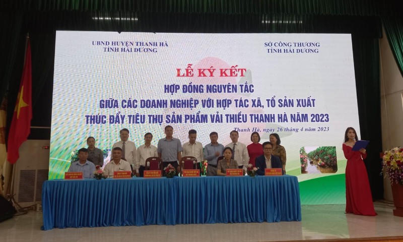 Tại hội nghị cũng đã diễn ra lễ ký kết hợp đồng nguyên tắc sản xuất, tiêu thụ giữa các doanh nghiệp với các hợp tác xã, tổ sản xuất.