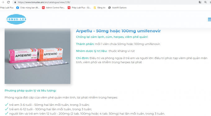 Ảnh chụp từ website Công ty Dược phẩm Tonus-Les.