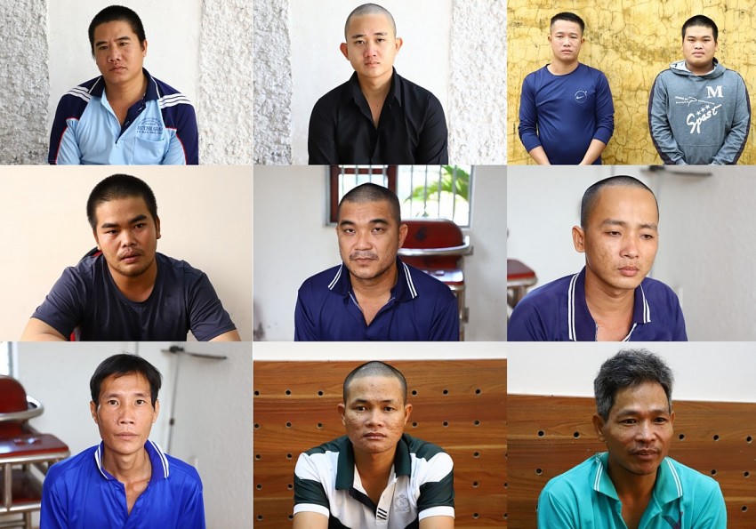 Các đối tượng Nhí, Tính, Vũ, Tuấn Em, Tuấn, Sang, Bảo, Văn É, Nghề và Chọn (từ trái qua, từ trên xuống). Ảnh: Nguyễn Hoàng