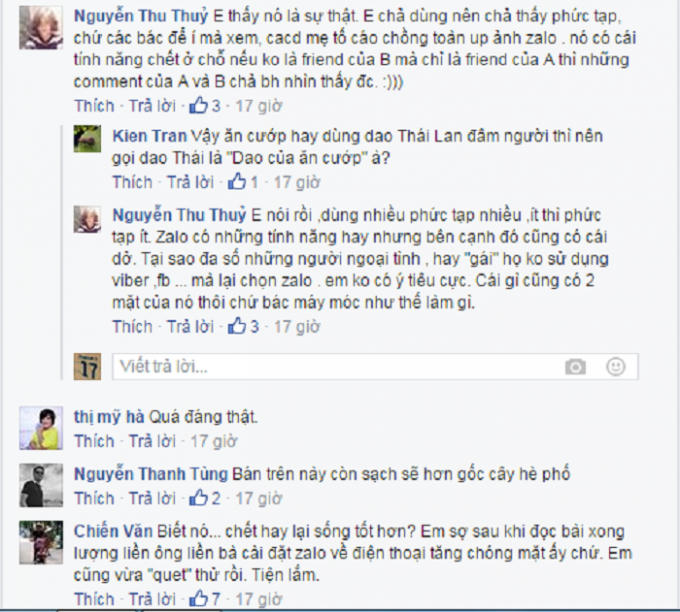 Các thành viên tham gia comment (bình luận) về bài báo  "Zalo bị biến thành ổ mại dâm di động". Nguồn: Diễn đàn nhà báo trẻ.