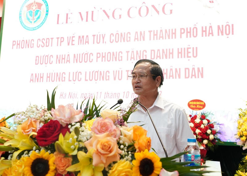 Ông Trần Quang Trong, nguyên Trưởng phòng CSĐT tội phạm về ma tuý CATP, phát biểu tại buổi lễ