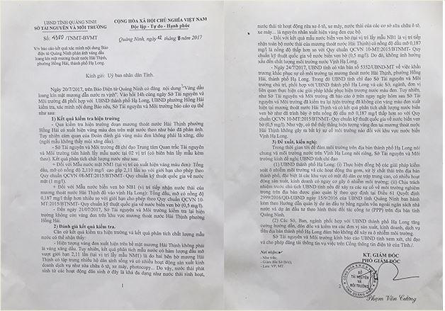 Sở Tài nguyên và Môi trường tỉnh Quảng Ninh vừa đưa ra thông báo chính thức về hiện tượng váng màu xuất hiện tại mương thoát nước Hải Thịnh, phường Hồng Hải, thành phố Hạ Long ngày 20/7