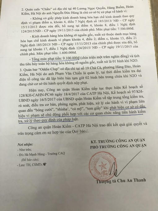 Công văn phản hồi của Công an quận Hoàn Kiếm về việc trao đổi kết quả giải quyết nội dung đăng trên báo Pháp luật Plus ngày 19/7/2018