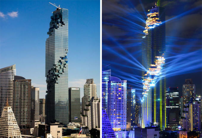 Tháp Mahanakhon tại Bangkok, Thái Lan được khánh thành cuối tháng 8/2016 và là tòa nhà cao nhất (314 mét) tại đất nước Chùa Vàng. Tuy nhiên điều ấn tượng hơn cả chính là ý tưởng thiết kế độc đáo với các mặt tiền bị khuyết giống ngọn tháp Lego bị mất vài viên gạch.