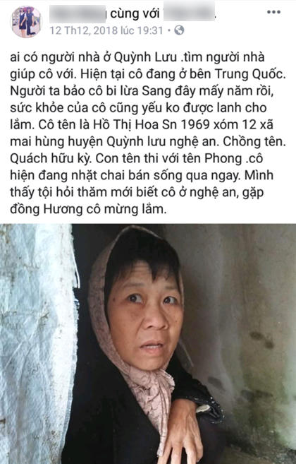 Hình ảnh và thông tin về bà Hoa được đăng tải trên mạng xã hội. Ảnh: Trần Hải..