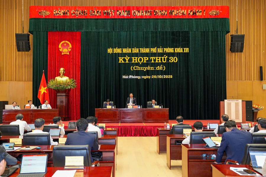 Quang cảnh kỳ họp thứ 30 HĐND TP.Hải Phòng khóa XVI, nhiệm kỳ 2021 – 2026. Ảnh: Đàm Thanh