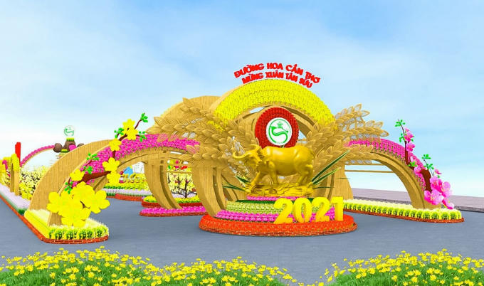 Phối cảnh đường hoa sông hậu (TP Cần Thơ) Tết tân sửu năm 2021