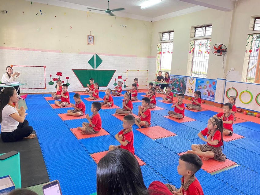 Học sinh trường Mầm non Hoa Hồng, thị trấn Nghèn, huyện Can Lộc, tỉnh Hà Tĩnh . Ảnh: Nhà trường cung cấp
