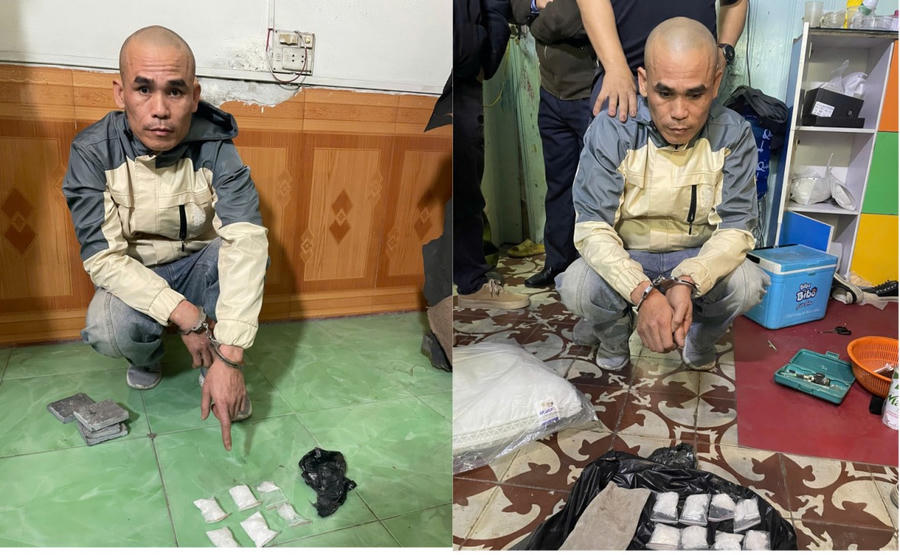 Bùi Đức Thanh cùng tang vật vụ án.