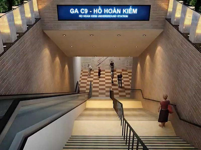 Mô hình 3D ga C9, tuyến ĐSĐT số 2 của Hà Nội tại Hồ Gươm. Ảnh: TRỌNG PHÚ