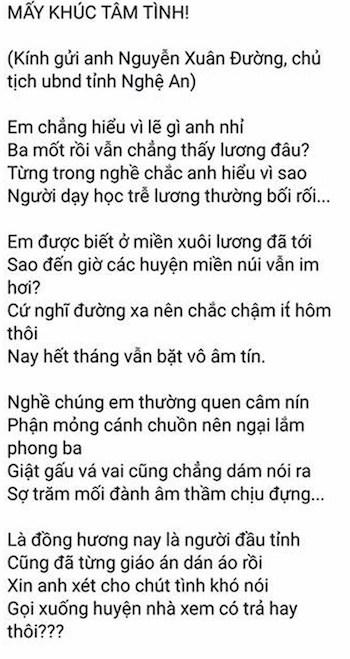 Nội dung bài thơ mà thầy Định đăng tải.