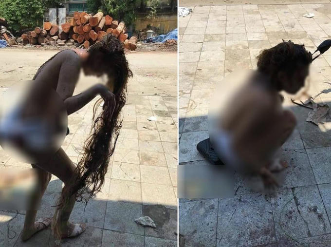 Hình ảnh cô gái trẻ nghi bị đánh ghen lột đồ giữa ban ngày.