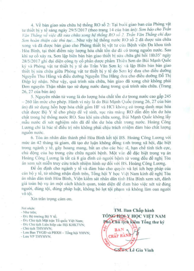 Công văn của Tổng Hội y học Việt Nam.