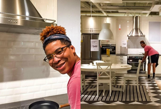 Thanh niên khoe ảnh check-in trong căn bếp của gia đình và sự thật. Ảnh: Tony cant swim.