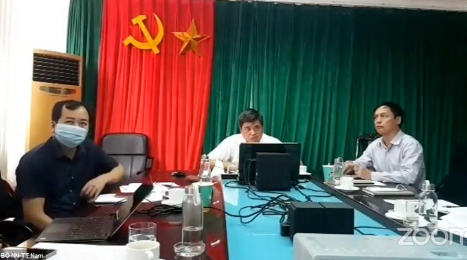 Thứ trưởng Bộ Nông nghiệp và Phát triển nông thôn Trần Thanh Nam phát biểu tại Hội nghị trực tuyến tại điểm cầu Bộ Nông nghiệp và Phát triển nông thôn.
