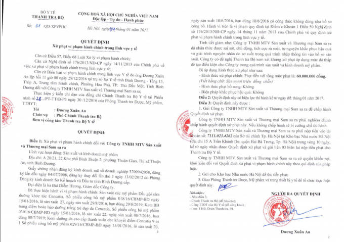 Quyết định xử phạt công ty Samsara.