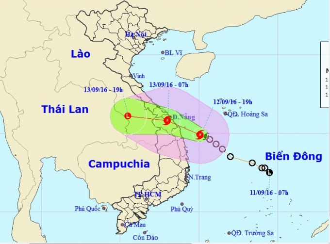 Dự b&aacute;o hướng đi của cơn b&atilde;o số 4. Ảnh: nchmf.gov,vn