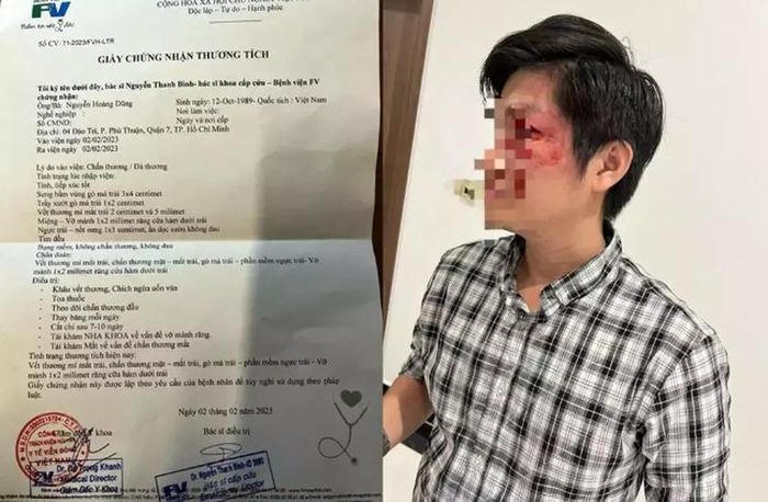 Anh Dũng được kết luận thương tích nặng vùng mặt.