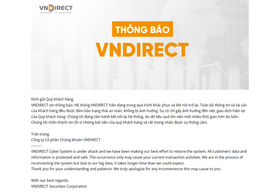 Nhà đầu tư chứng khoán vẫn chưa thể đăng nhập vào ứng dụng cũng như website của VnDirect.