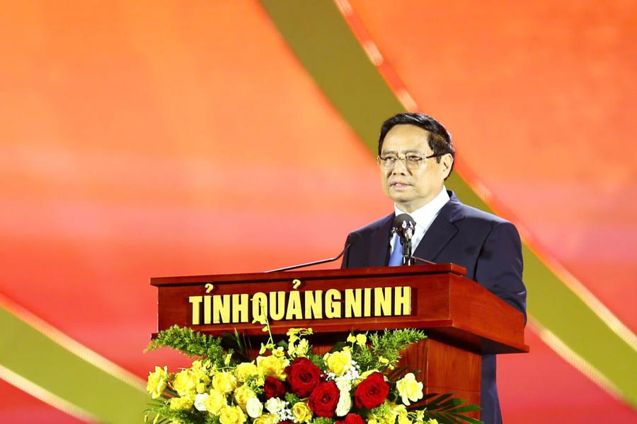 Thủ tướng Phạm Minh Chính phát biểu tại Lễ công bố giá trị nổi bật toàn cầu của Quần thể Yên Tử – Vĩnh Nghiêm – Côn Sơn, Kiếp Bạc. Ảnh: Nguyễn Quang.