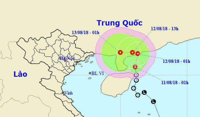 Vị trí và hướng di chuyển của áp thấp nhiệt đới. (Ảnh: NCHMF).
