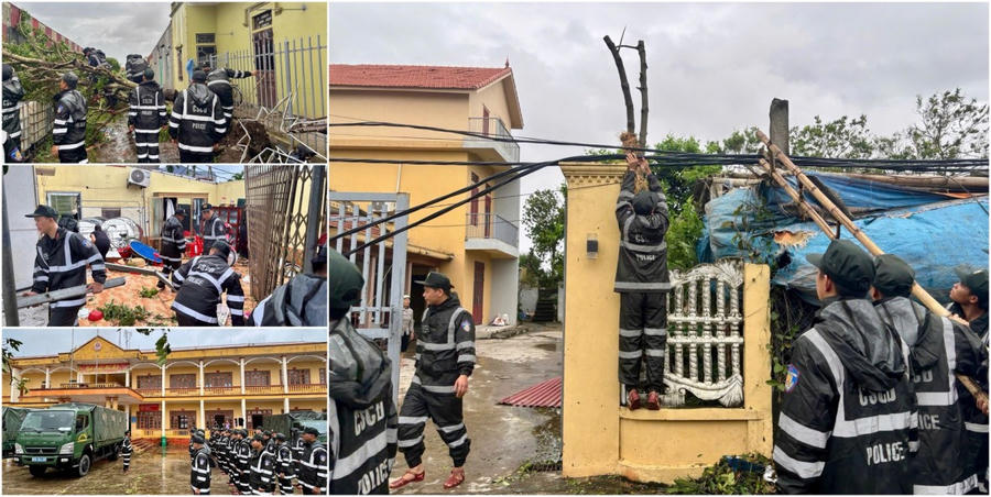 Tiểu đoàn CSCĐ số 4 cùng nhân dân khắc phục hậu quả sau bão số 10. (Ảnh: BCA)