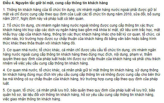 Nguyên tắc giữ bí mật, cung cấp thông tin khách hàng.