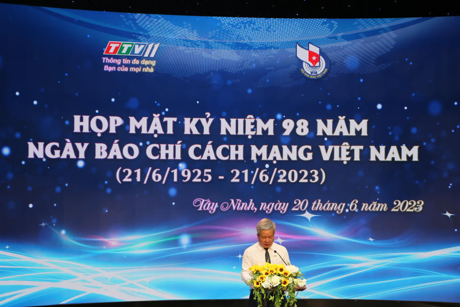 Ông Vũ Xuân Trường - Chủ tịch Hội Nhà báo Việt Nam tỉnh Tây Ninh, Giám đốc Đài PTTH Tây Ninh phát biểu tại buổi lễ.