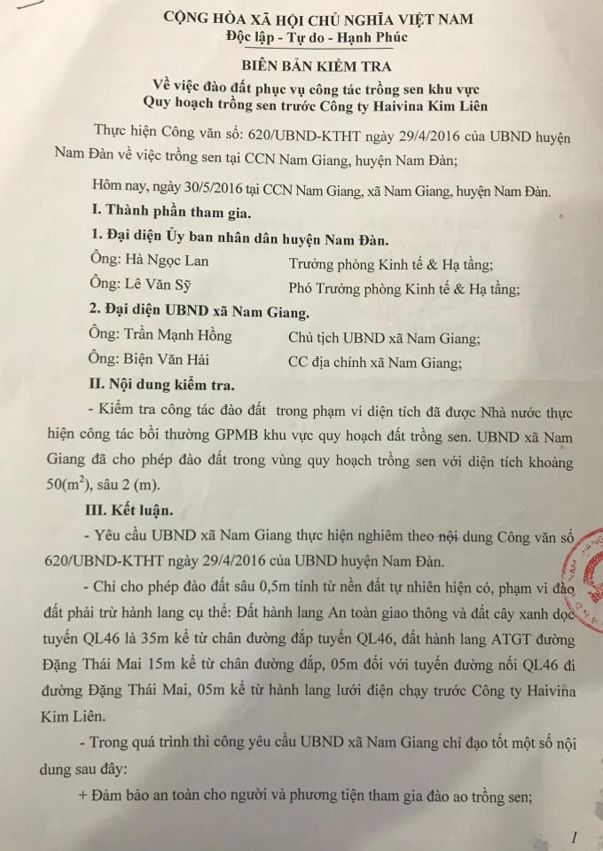 Biên bản kiểm tra phát hiện nhiều sai phạm trong quá trình thực hiện của chính quyền địa phương.