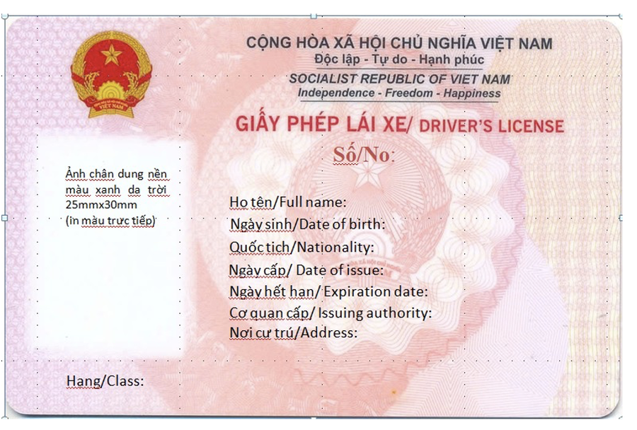Hình ảnh mặt trước của Giấy phép lái xe mới do Bộ Công an cấp.