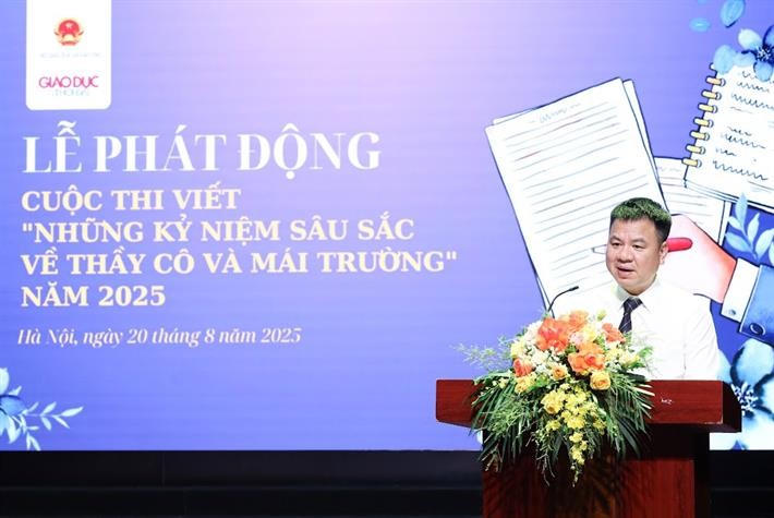 Tổng biên tập Báo Giáo dục và Thời đại Triệu Ngọc Lâm, phát biểu tại lễ phát động. (Ảnh: moet.gov.vn)