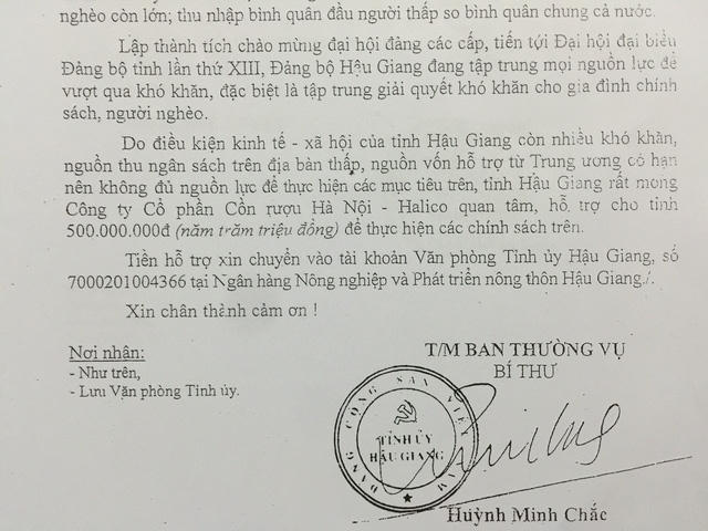 Tỉnh Hậu Giang kêu khó và xin tiền từ Halico