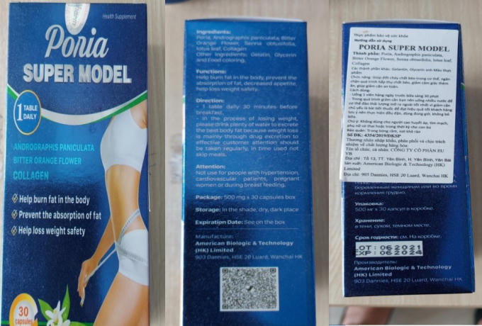 Sản phẩm Poria super model có chứa chất cấm Sibutramine.
