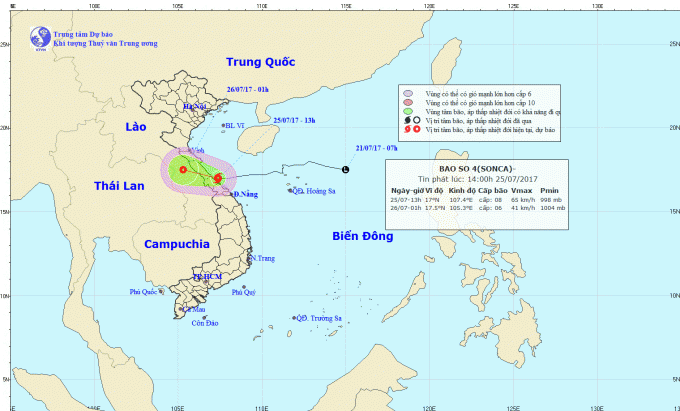 Bão số 4 tiến sát các tỉnh Quảng Bình - Quảng Trị. Ảnh: nchmf.gov.vn