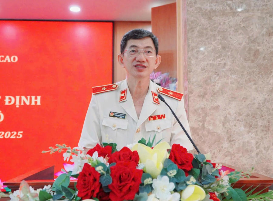 Ông Nguyễn Ngọc Phúc - Viện trưởng VKSND tỉnh An Giang mới sau hợp nhất phát biểu