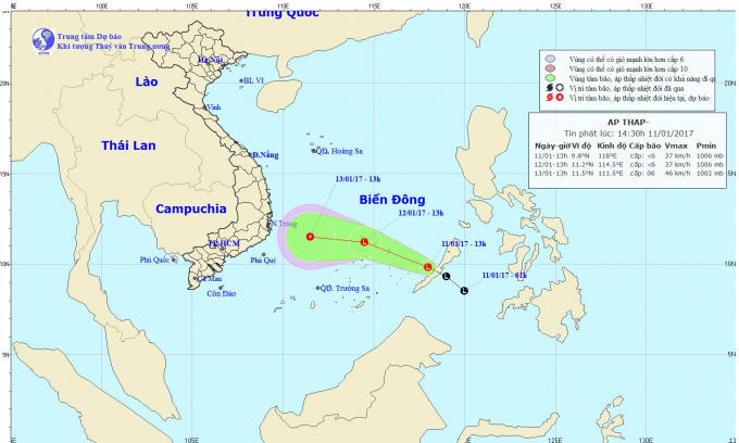 Dự báo hướng đi của áp thấp nhiệt đới. Ảnh: nchmf.gov.vn