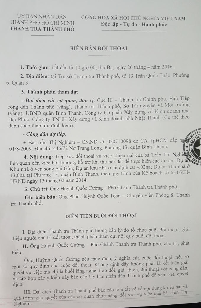 Biên bản đối thoại năm 2016