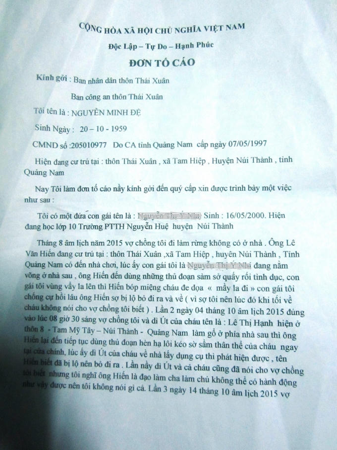 Đơn tố cáo của ông Nguyễn Minh Đệ