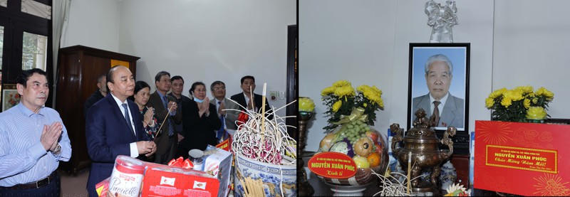 Thủ tướng Nguyễn Xuân Phúc dâng hương tưởng nhớ Tổng Bí thư Đỗ Mười. Ảnh VGP