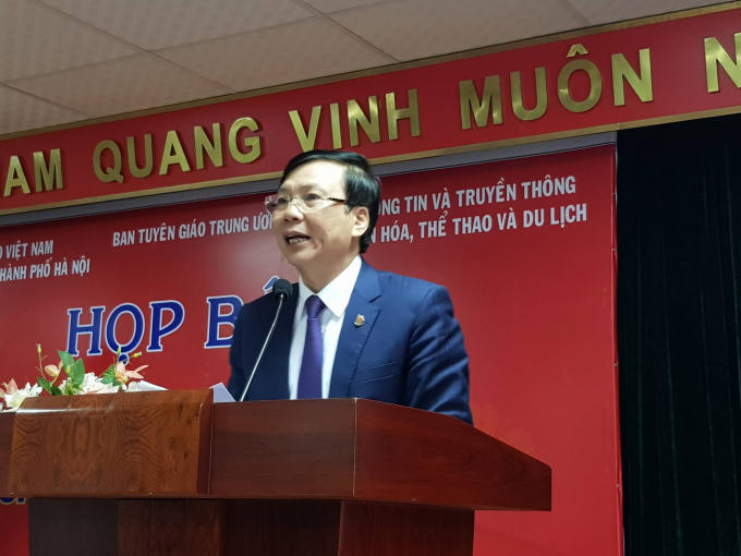 Ông Hồ Quang Lợi - Phó chủ tịch Thường trực Hội Nhà báo Việt Nam phát biểu tại buổi họp báo.