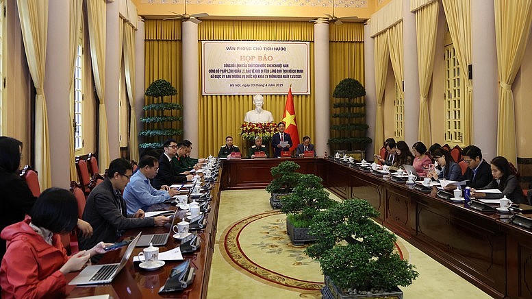 Văn phòng Chủ tịch nước họp báo công bố Pháp lệnh Quản lý, bảo vệ khu di tích lăng Chủ tịch Hồ Chí Minh - Ảnh: VGP