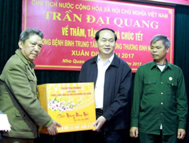 Tri ân những người có công với đất nước, ngày 10/1/2017, Chủ tịch nước Trần Đại Quang đã về Trung tâm điều dưỡng thương binh Nho Quan (huyện Nho Quan, Ninh Bình) thăm và tặng quà Tết Nguyên đán Đinh Dậu cho các cán bộ, thương binh, bệnh binh tại trung tâm.