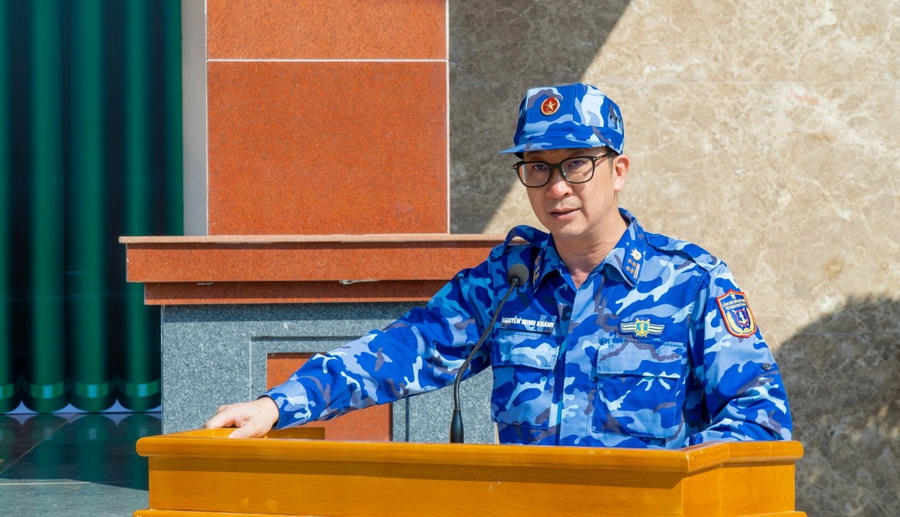 Đại tá Nguyễn Minh Khánh, Phó Tư lệnh kiêm Tham mưu trưởng, BTL Vùng CSB 3 phát biểu tại buổi lễ