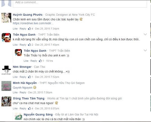 Các bình luận trên mạng Facebook